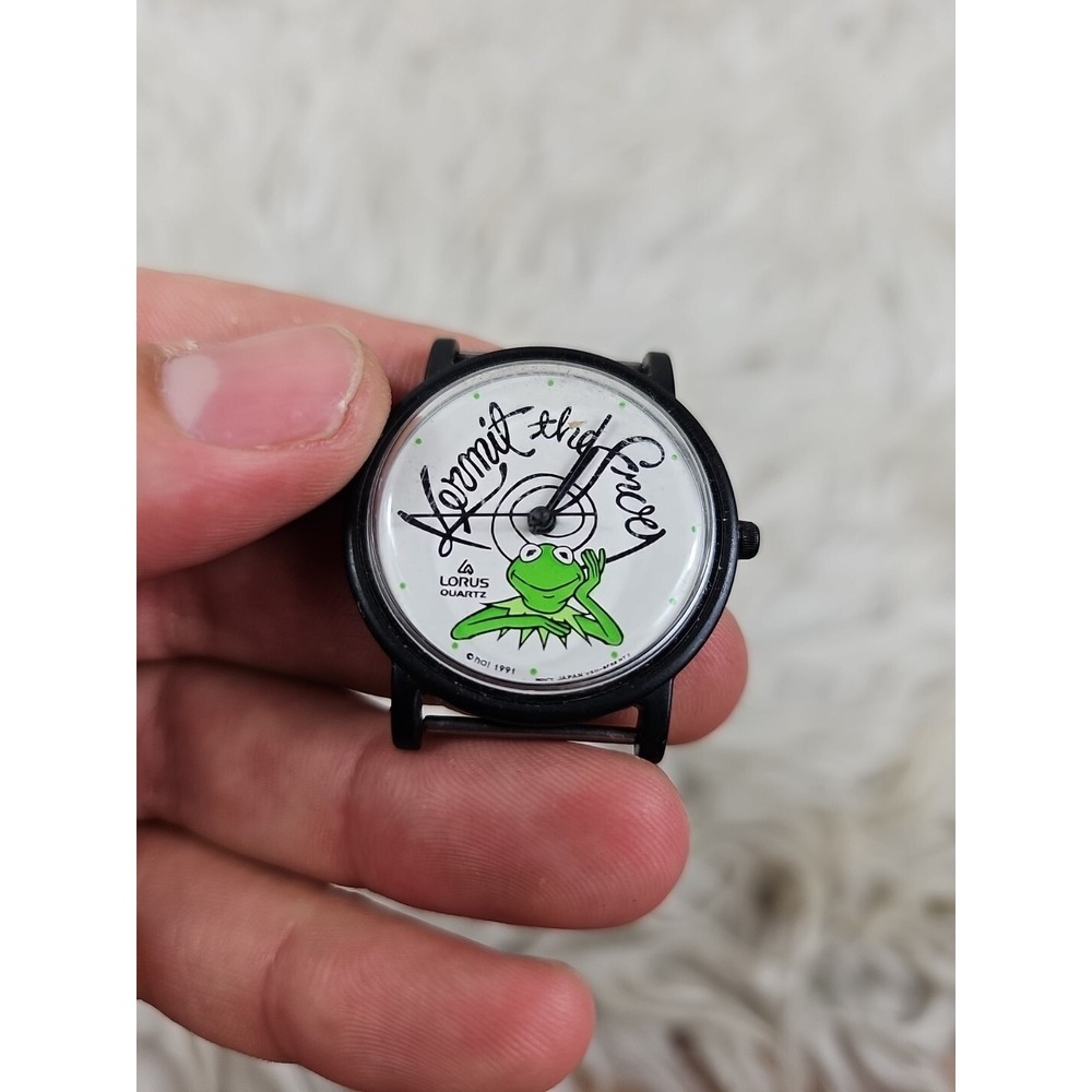 Lorus Kermit The Frog 1991 Black Round Case Black Faux Leather Band Watch - - Picture 3 of 8